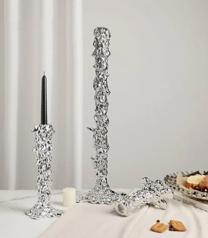 Candlestick Candle Holder Silver Drip Resin -  - #tag1#