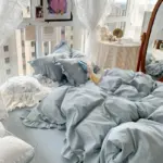 Candy Color Ruffle Trim Bedsheet Set tag1