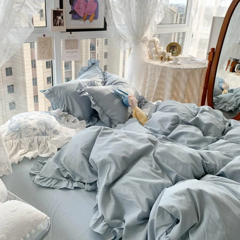 Candy Color Ruffle Trim Bedsheet Set -  - #tag1#