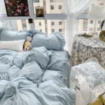 Candy Color Ruffle Trim Bedsheet Set tag1