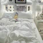 Candy Color Ruffle Trim Bedsheet Set tag1