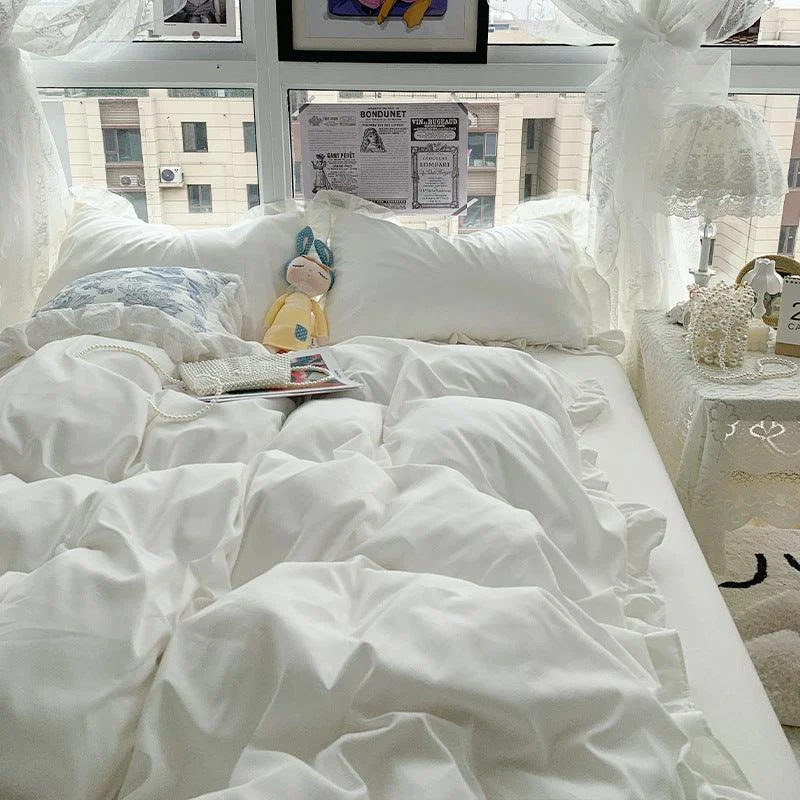 Candy Color Ruffle Trim Bedsheet Set -  - #tag1#