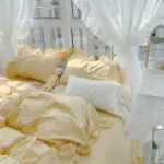 Candy Color Ruffle Trim Bedsheet Set tag1