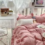 Candy Color Ruffle Trim Bedsheet Set tag1