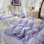 Candy Color Ruffle Trim Bedsheet Set tag1