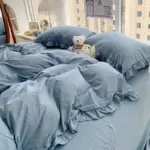 Candy Color Ruffle Trim Bedsheet Set tag1