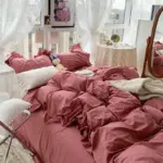 Candy Color Ruffle Trim Bedsheet Set tag1