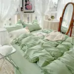 Candy Color Ruffle Trim Bedsheet Set tag1