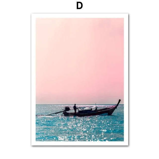 Canvas Painting Beach Ship Sea Wall Art Nordic Posters And Prints Pineapple Home Decoration Pictures For Living Room -  - #tag1#