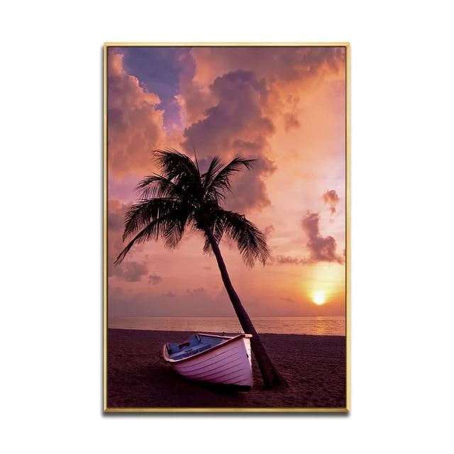 Canvas Painting Seascape Poster Beach Sea Tree Sand Ocean Pineapple Poster Nordic Style Print Wall Picture For Living Room -  - #tag1#