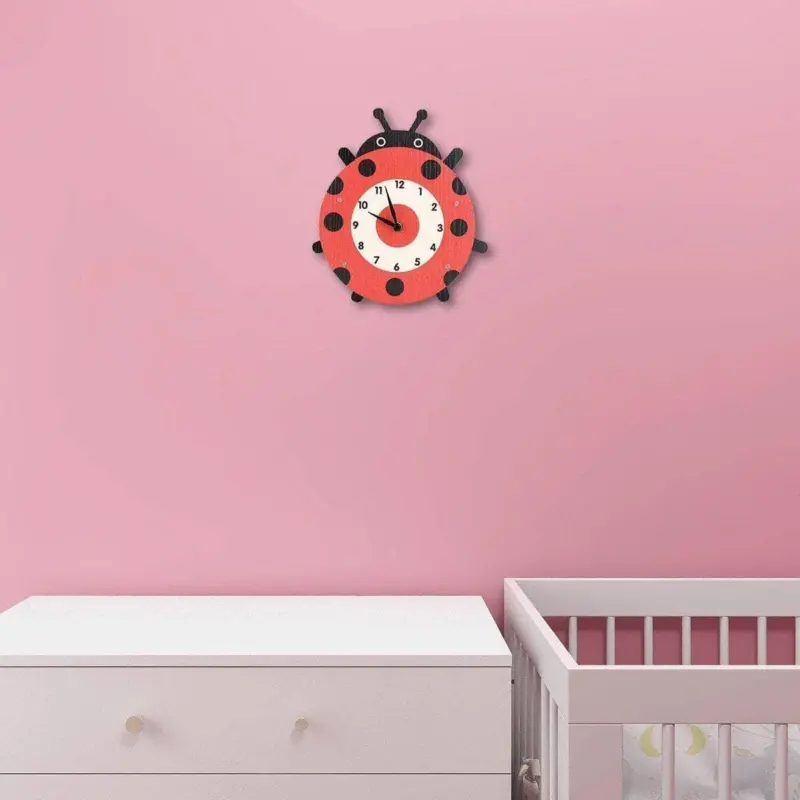 Cartoon Ladybug Wall Clock Fun Whimsical Home Decor