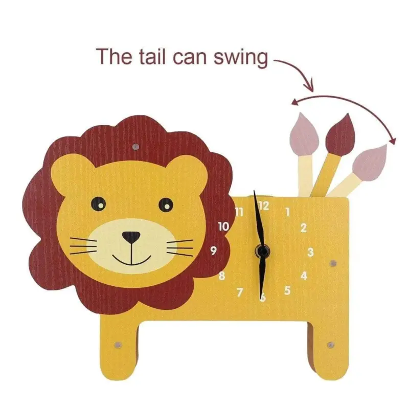 Cartoon Lion Swinging Wall Clock Playful Home Decor