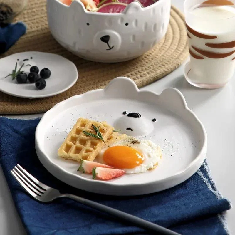 Cartoon Polar Bear Ceramic Plate + Bowl Set -  - #tag1#