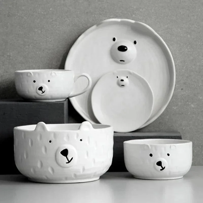 Cartoon Polar Bear Ceramic Plate + Bowl Set -  - #tag1#