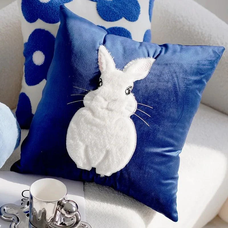 Cartoon Rabbit Floral Cushion Cover -