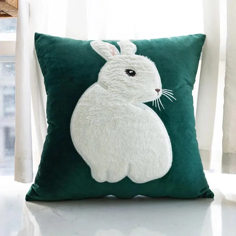 Cartoon Rabbit Floral Cushion Cover -