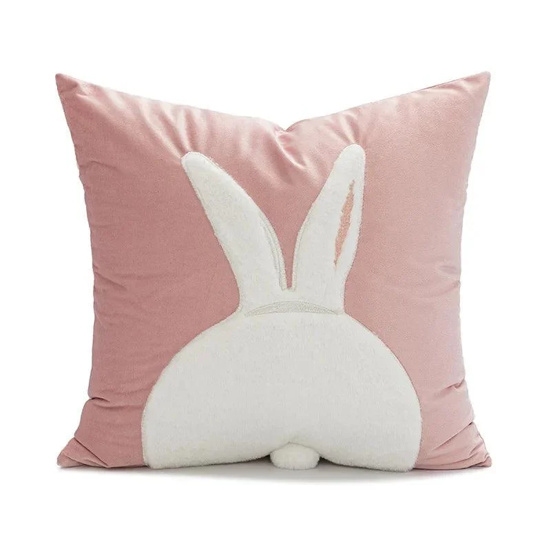 Cartoon Rabbit Floral Cushion Cover -