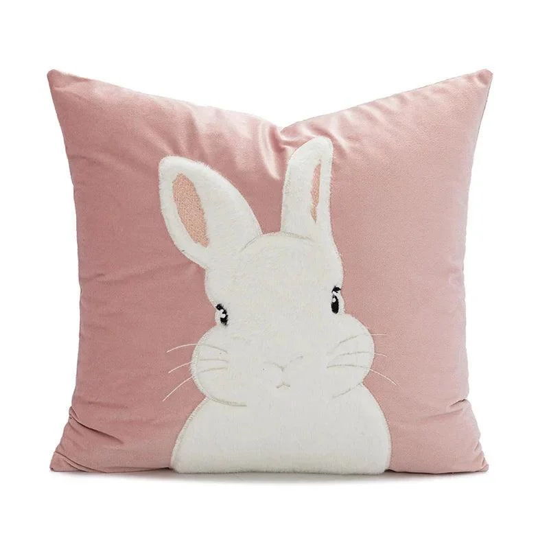 Cartoon Rabbit Floral Cushion Cover -