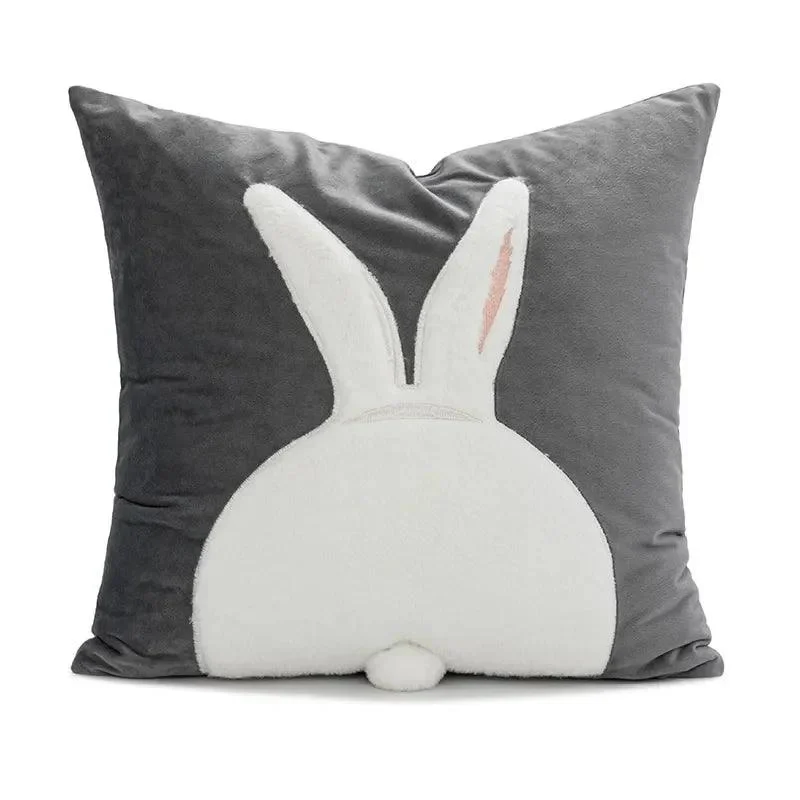 Cartoon Rabbit Floral Cushion Cover -