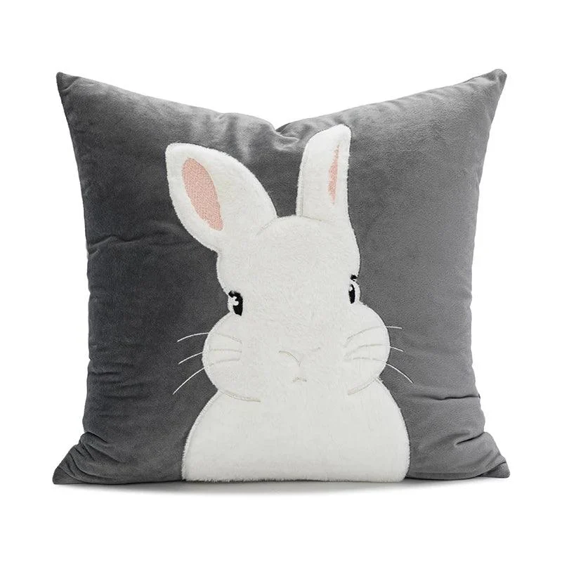 Cartoon Rabbit Floral Cushion Cover -