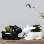 Cartoon Rabbits Flowerpot Charming Ceramic Planters for Home Decor