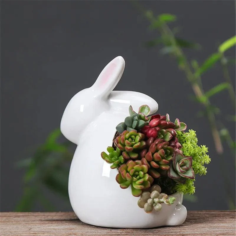 Cartoon Rabbits Flowerpot: Charming Ceramic Planters for Home Décor -