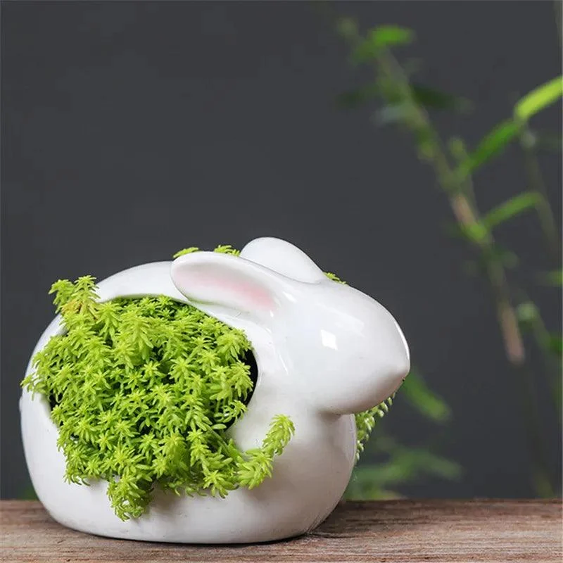 Cartoon Rabbits Flowerpot: Charming Ceramic Planters for Home Décor -