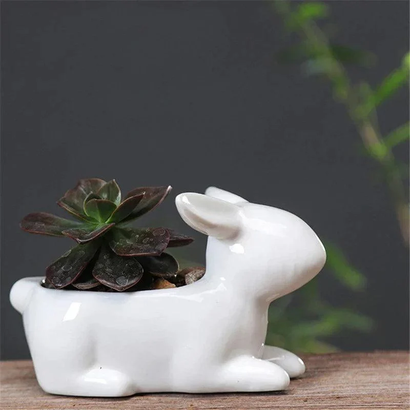 Cartoon Rabbits Flowerpot: Charming Ceramic Planters for Home Décor -