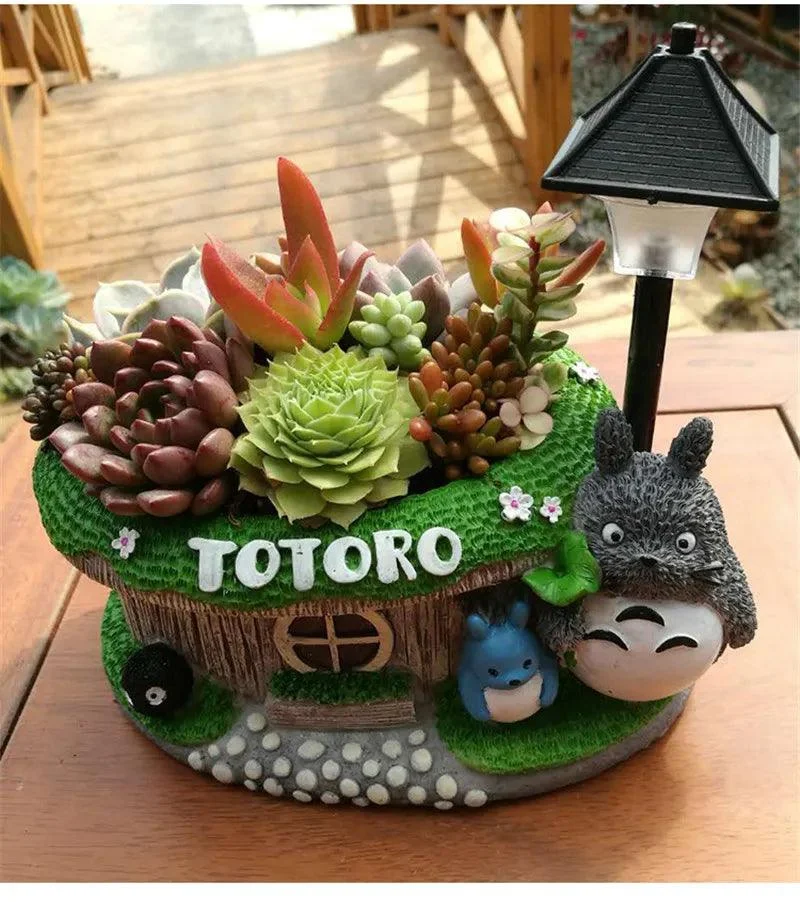Cartoon Totoro Flower Pot: Creative Garden Decor with LED Light -