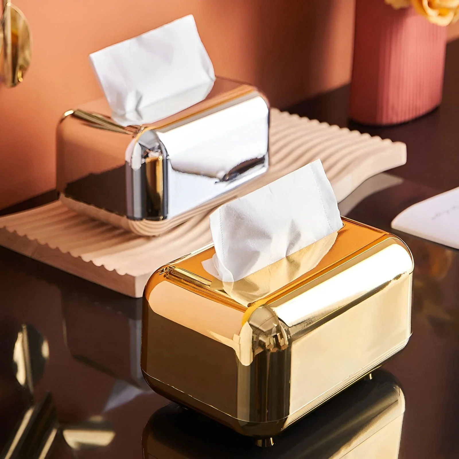 CaseDeluxe - Mirror Finish Gold Tissue Box Storage Box Holder/Organizer -  - #tag1#