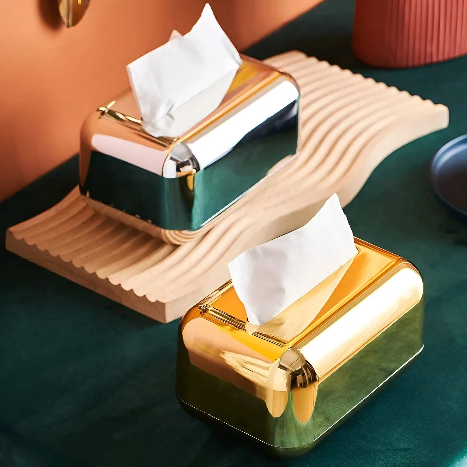 CaseDeluxe - Mirror Finish Gold Tissue Box Storage Box Holder/Organizer -  - #tag1#