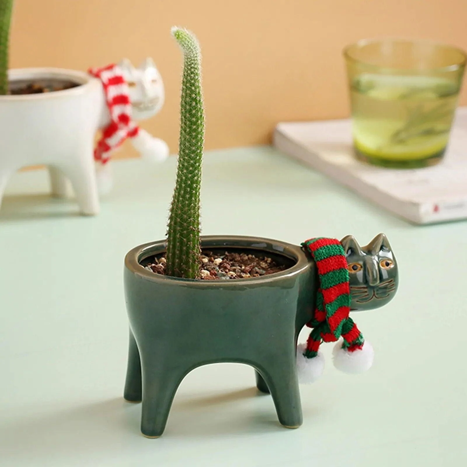 Cat Tail Hand-Crafted Flower Pot -