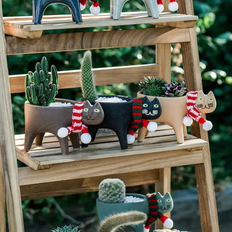 Cat Tail Hand Crafted Flower Pot