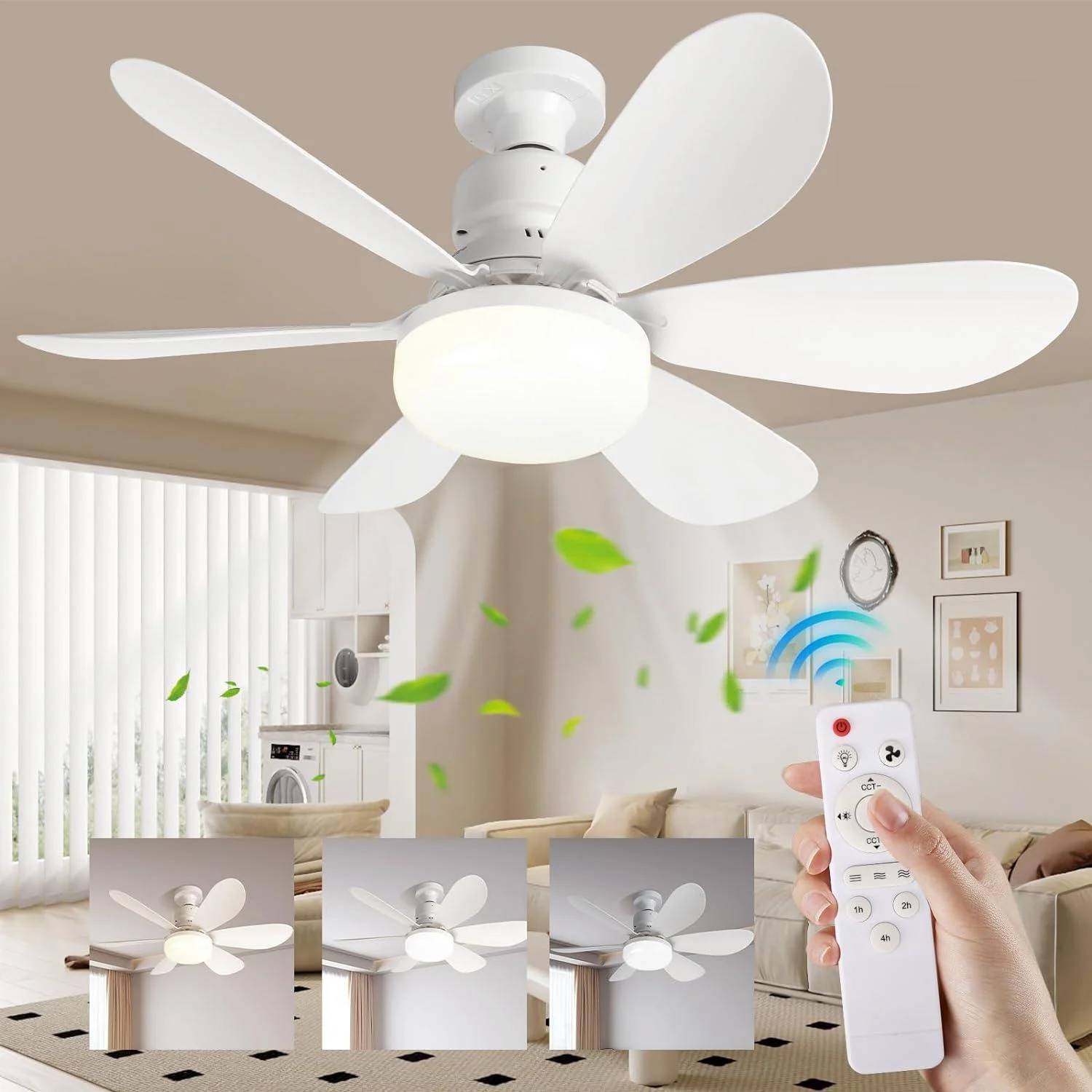 Ceiling Fan with Remote Control and Adjustable LED Lighting -  - #tag1#
