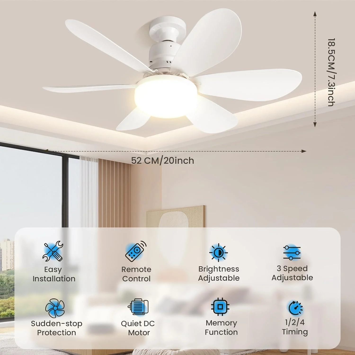 Ceiling Fan with Remote Control and Adjustable LED Lighting -  - #tag1#