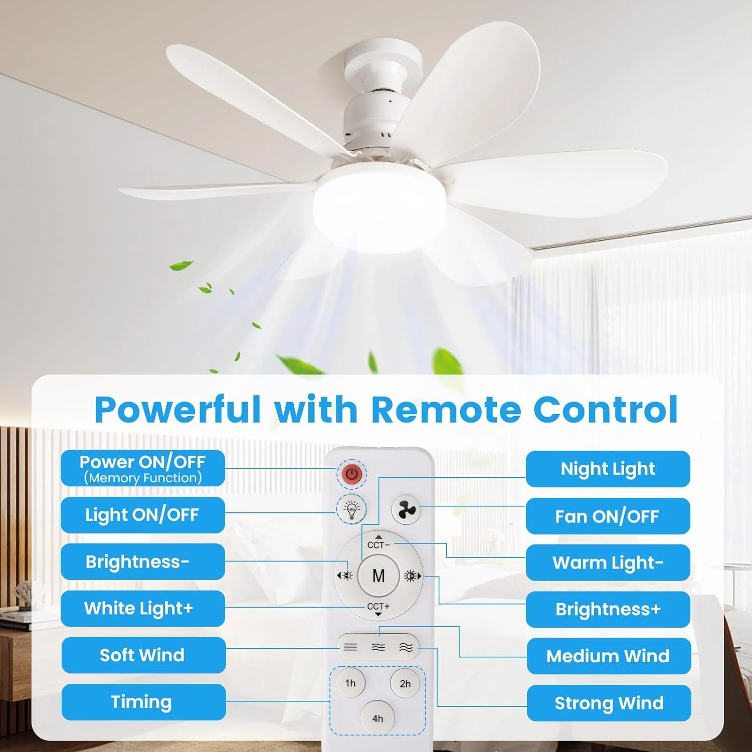 Ceiling Fan with Remote Control and Adjustable LED Lighting -  - #tag1#
