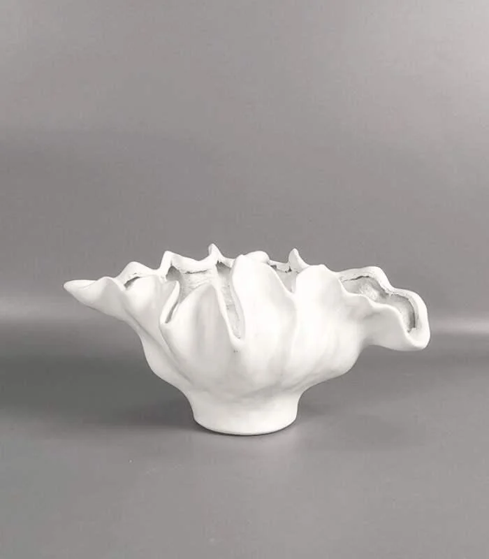 Centerpiece Bowl Vase with Rippled Design Large White Resin -  - #tag1#