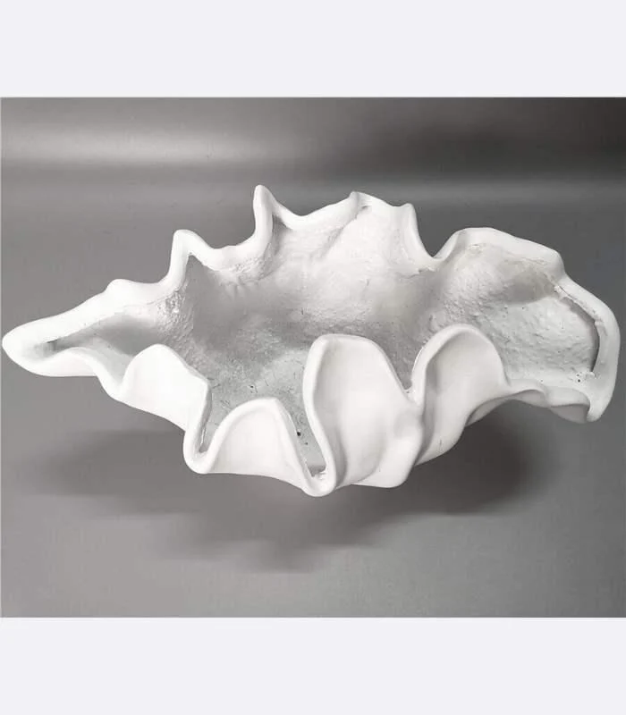 Centerpiece Bowl Vase with Rippled Design Large White Resin -  - #tag1#