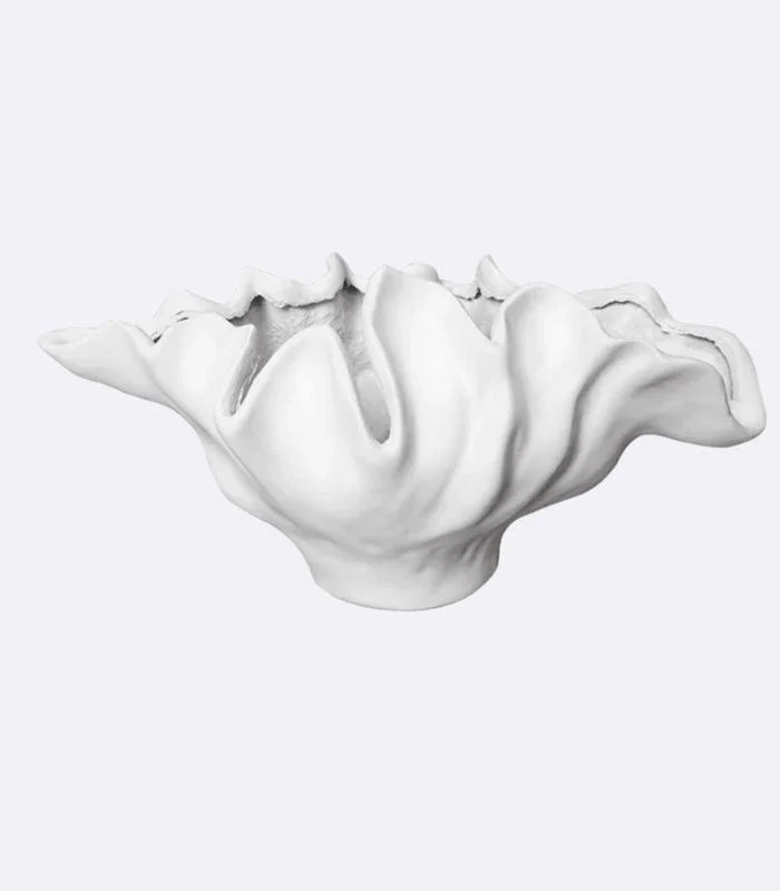 Centerpiece Bowl Vase with Rippled Design Large White Resin -  - #tag1#