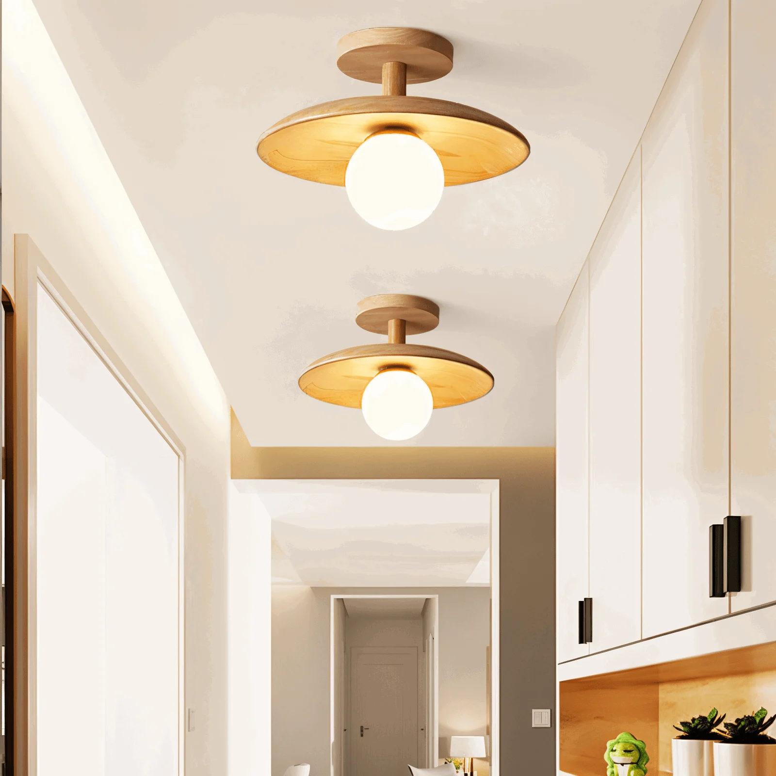 CentraOrb Wood Ceiling Light - Semi-flush Lamp with Integrated LED Light -  - #tag1#