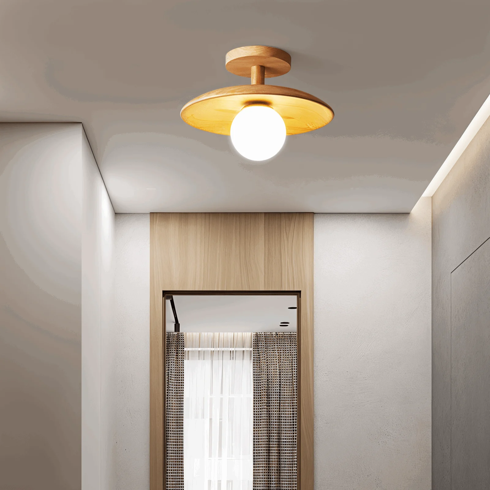 CentraOrb Wood Ceiling Light - Semi-flush Lamp with Integrated LED Light -  - #tag1#