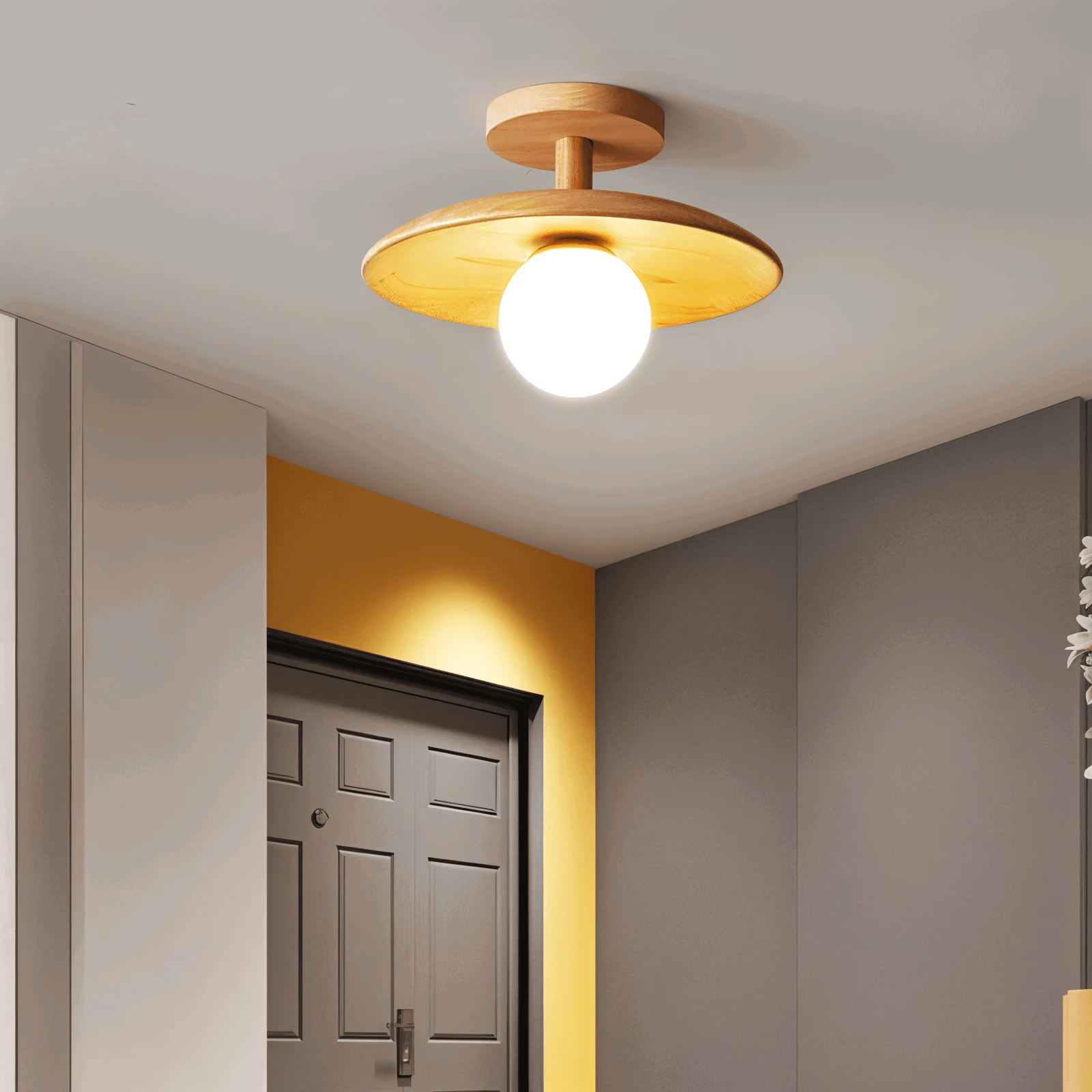CentraOrb Wood Ceiling Light - Semi-flush Lamp with Integrated LED Light -  - #tag1#