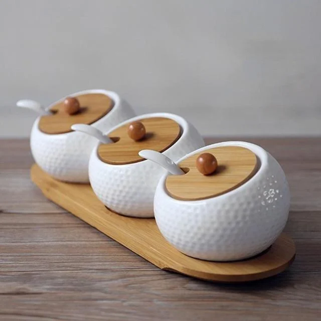 Ceramic Condiment Storage Jar Household Seasoning Pot Bamboo Tray Spice Jar Soy Sauce Box Salt Sugar 473d4a1d 22ff 4211 Bb52 Fa0614d8785b