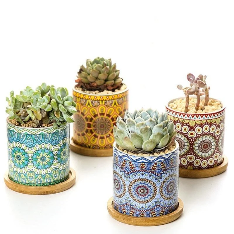 Ceramic Mandala Color Flower Pot Bonsai Small Pots For Flowers Succulent Planter Garden Balcony Decoration Flowerpot