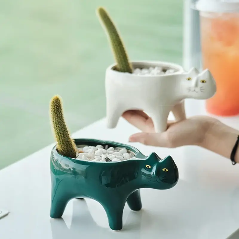 Ceramic Abstract Cat Planter tag1
