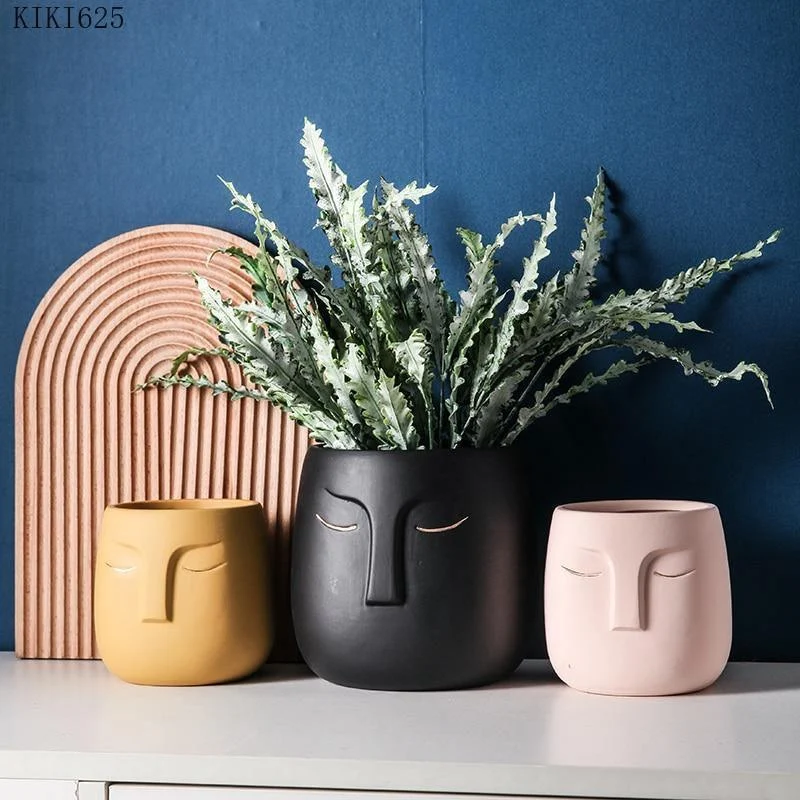 Ceramic Abstract Sleeping Face Planter -