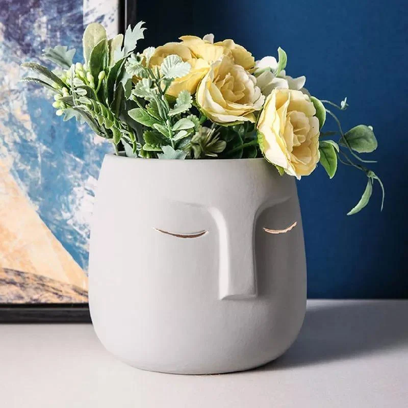 Ceramic Abstract Sleeping Face Planter -