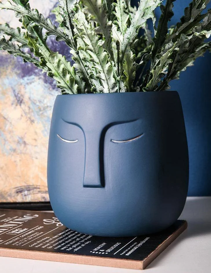 Ceramic Abstract Sleeping Face Planter -