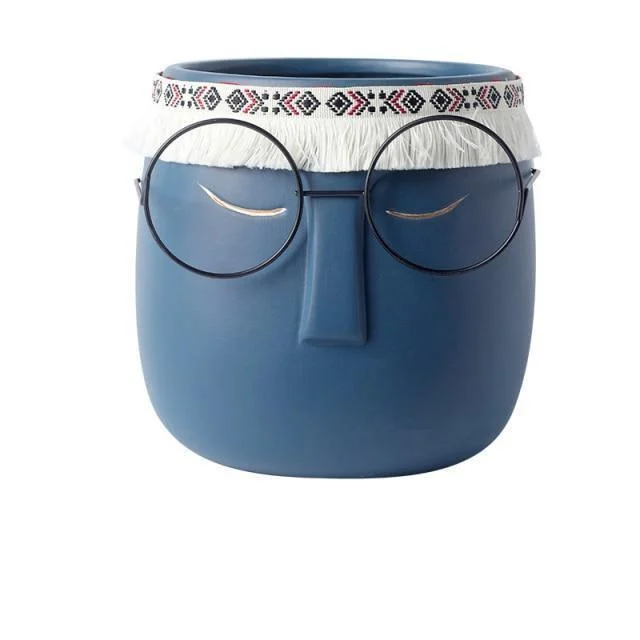 Ceramic Abstract Sleeping Face Planter with Headband and Glasses -