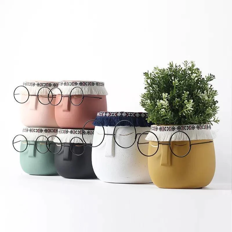 Ceramic Abstract Sleeping Face Planter with Headband and Glasses -
